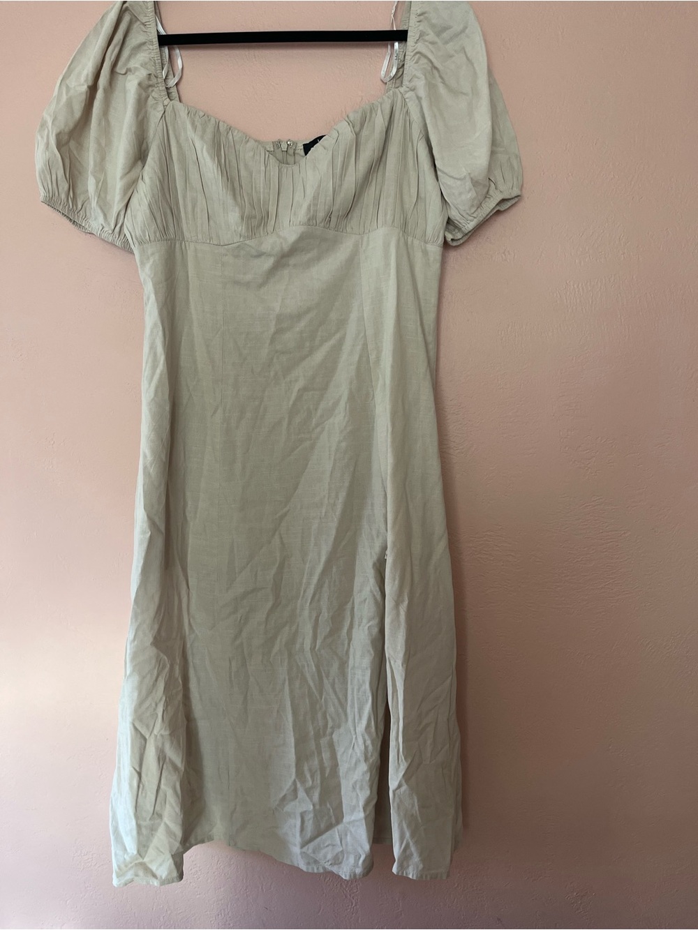 Lulu’s Endearing Darling Beige  Puff Sleeve Midi Dress